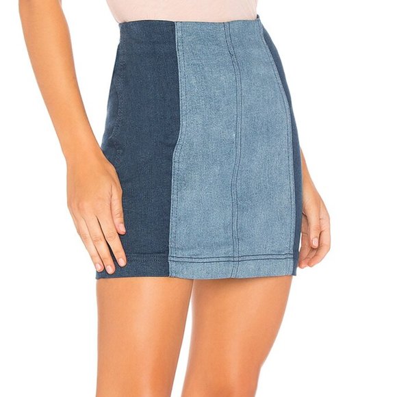 Free People Modern Femme Color Block Mini Skirt in Dark Blue - Picture 2 of 5